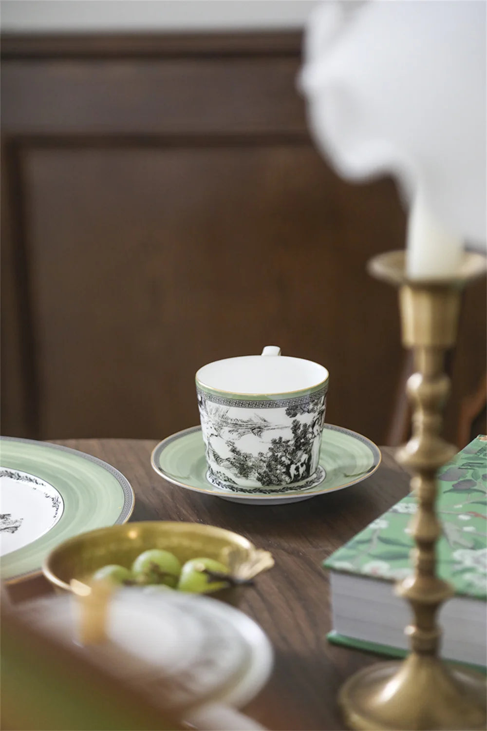 Woodland Toile Bone China 5‑Piece Tea Set for Two – Essential Teapot & Cup Set