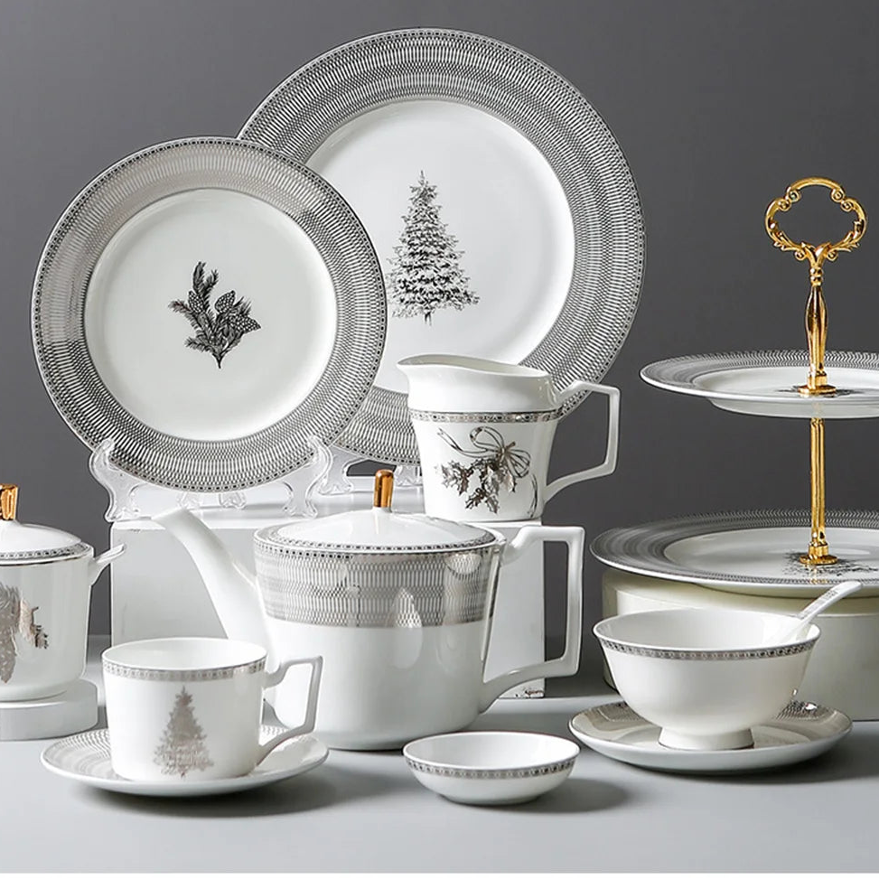 Winter Lodge Bone China 5‑Piece Tea Set for Two – Essential Teapot & Cup Set