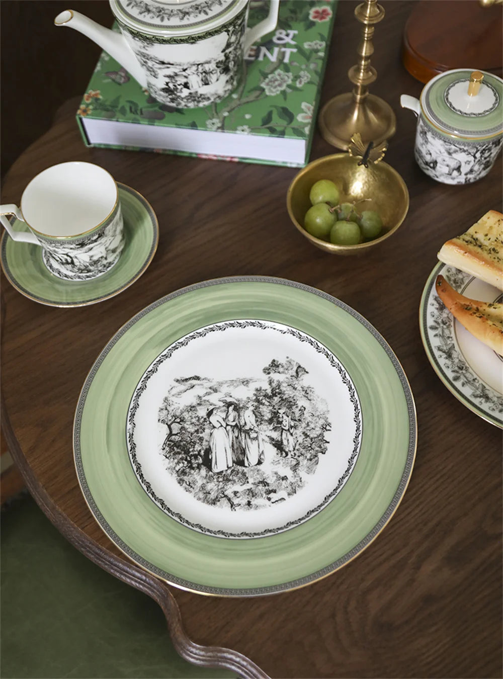Woodland Toile Bone China 5‑Piece Tea Set for Two – Essential Teapot & Cup Set
