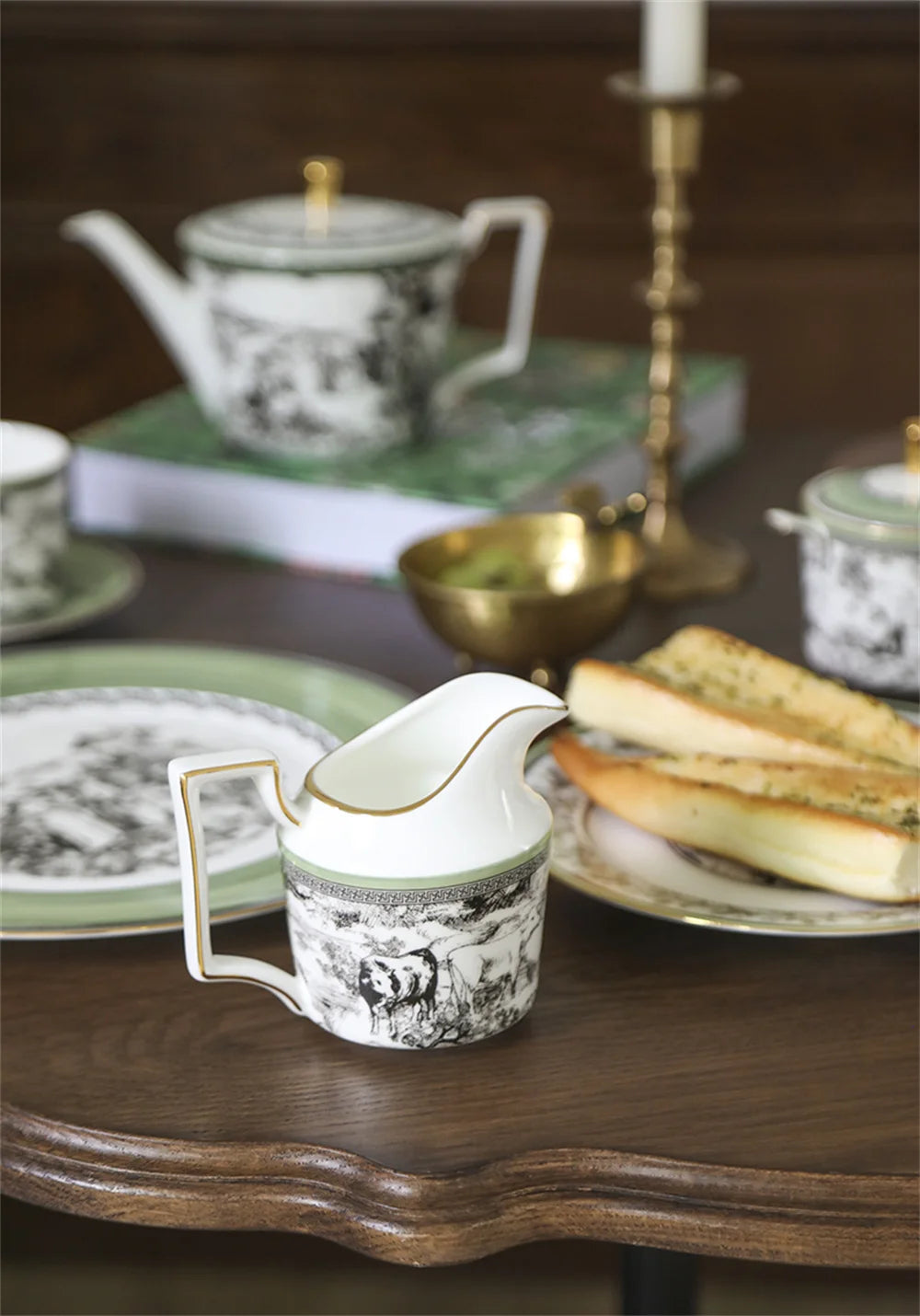 Woodland Toile Bone China 5‑Piece Tea Set for Two – Essential Teapot & Cup Set