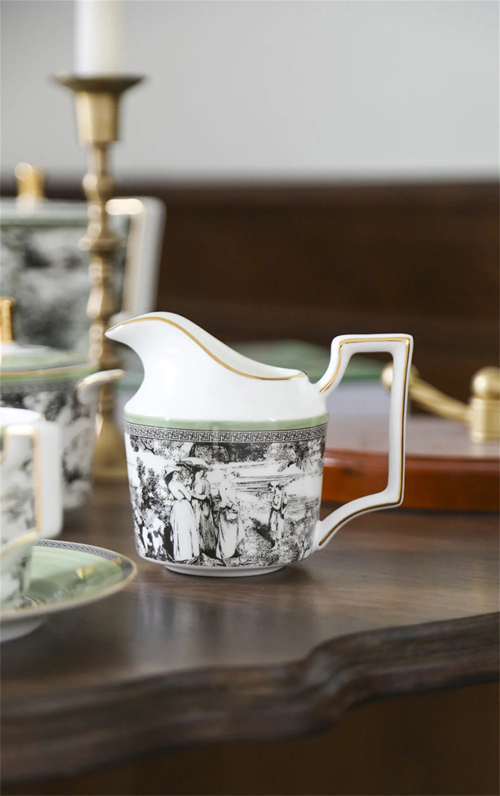 Woodland Toile Bone China 5‑Piece Tea Set for Two – Essential Teapot & Cup Set