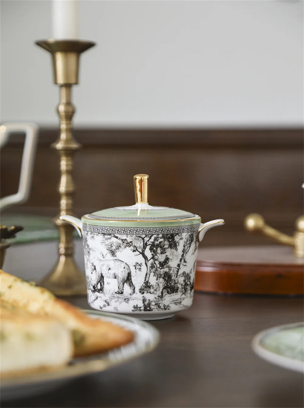 Woodland Toile Bone China 5‑Piece Tea Set for Two – Essential Teapot & Cup Set