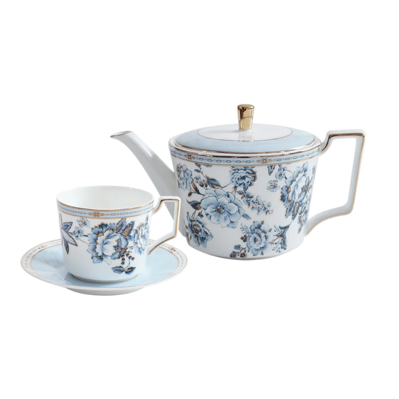 Fine Bone China Tea Set for One - Moonlit Florals Teapot and Cup Set