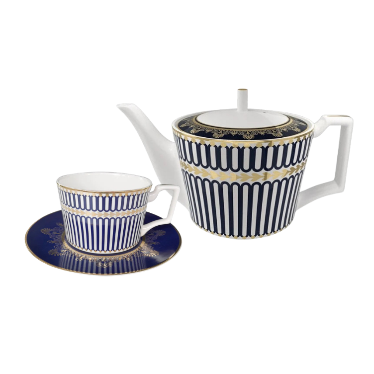 Fine Bone China Tea Set for One - Regency Stripe Teapot and Cup Set