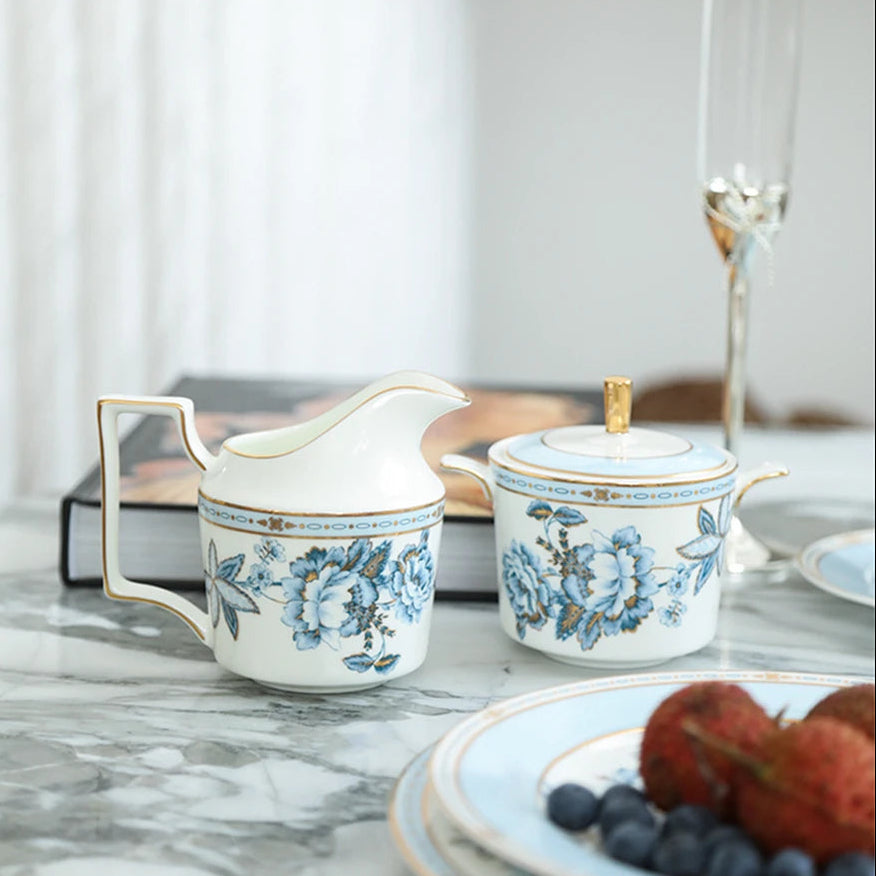 Moonlit Florals Bone China 5‑Piece Tea Set for Two – Essential Teapot & Cup Set