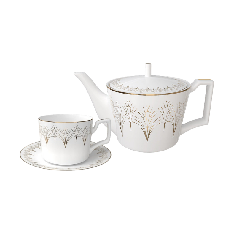 Fine Bone China Tea Set for One - Lumière Arc Teapot and Cup Set