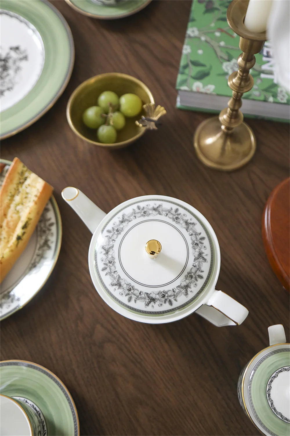 Woodland Toile Bone China 5‑Piece Tea Set for Two – Essential Teapot & Cup Set