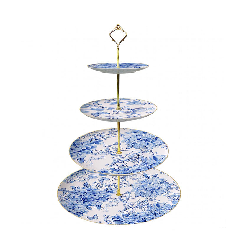 Azure Bloom Fine Bone China Three‑Tier Dessert Stand
