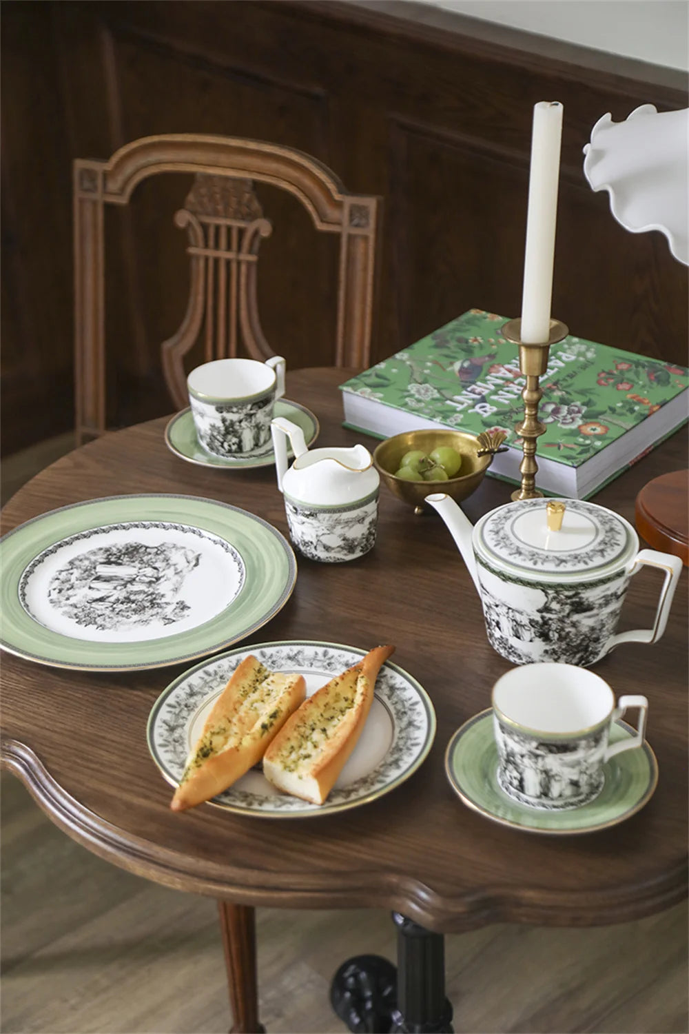 Woodland Toile Bone China 5‑Piece Tea Set for Two – Essential Teapot & Cup Set