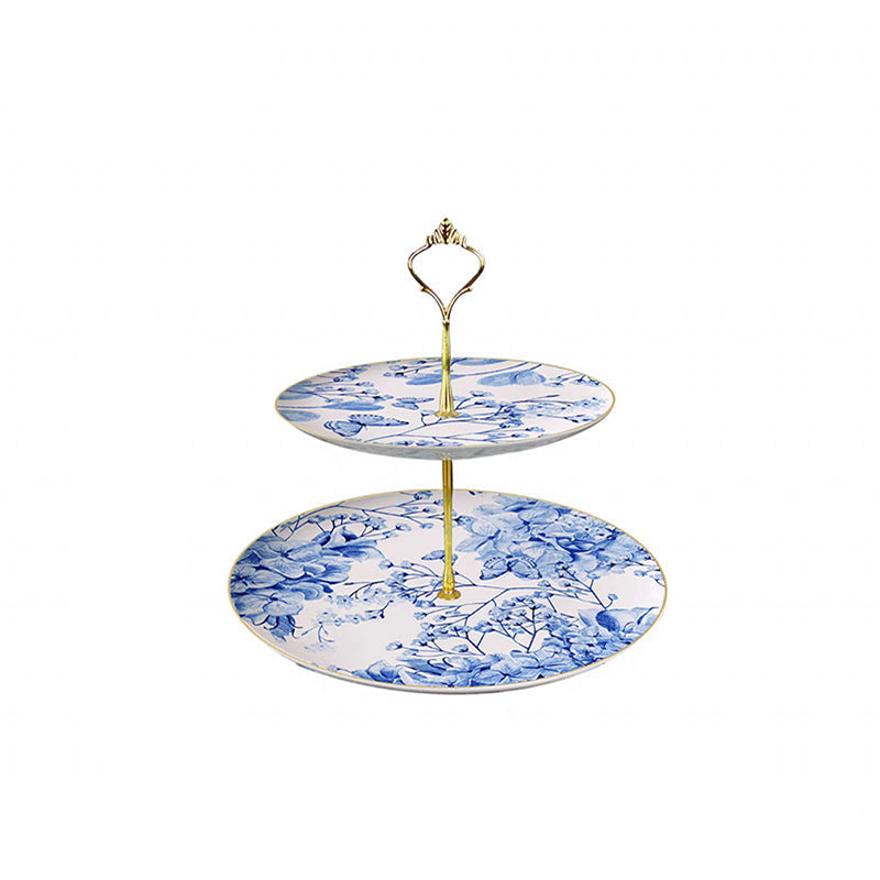 Azure Bloom Fine Bone China Three‑Tier Dessert Stand