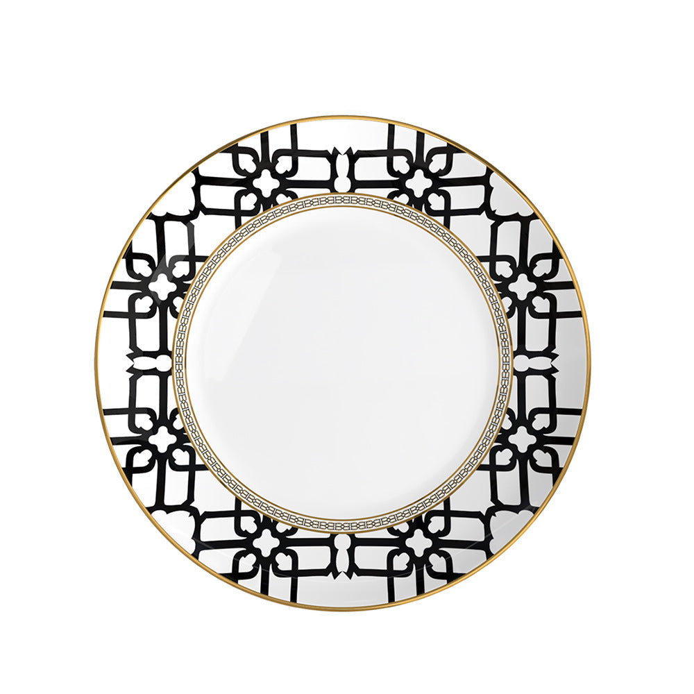 Noir Lattice Fine Bone China Geometric Black Three‑Tier Dessert Stand