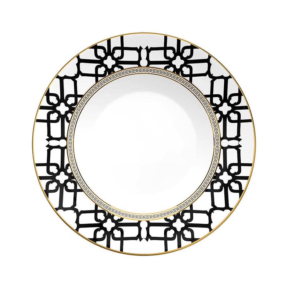 Noir Lattice Fine Bone China Geometric Black 8‑Inch Dessert Plate