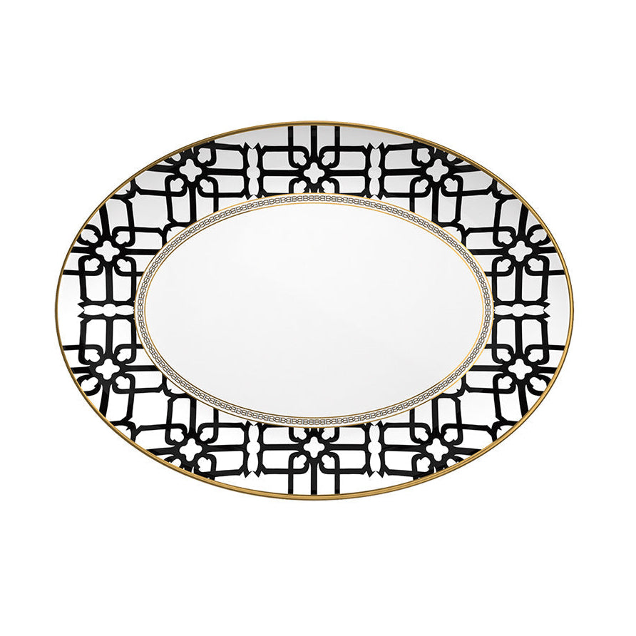 Noir Lattice Fine Bone China Geometric Black Three‑Tier Dessert Stand
