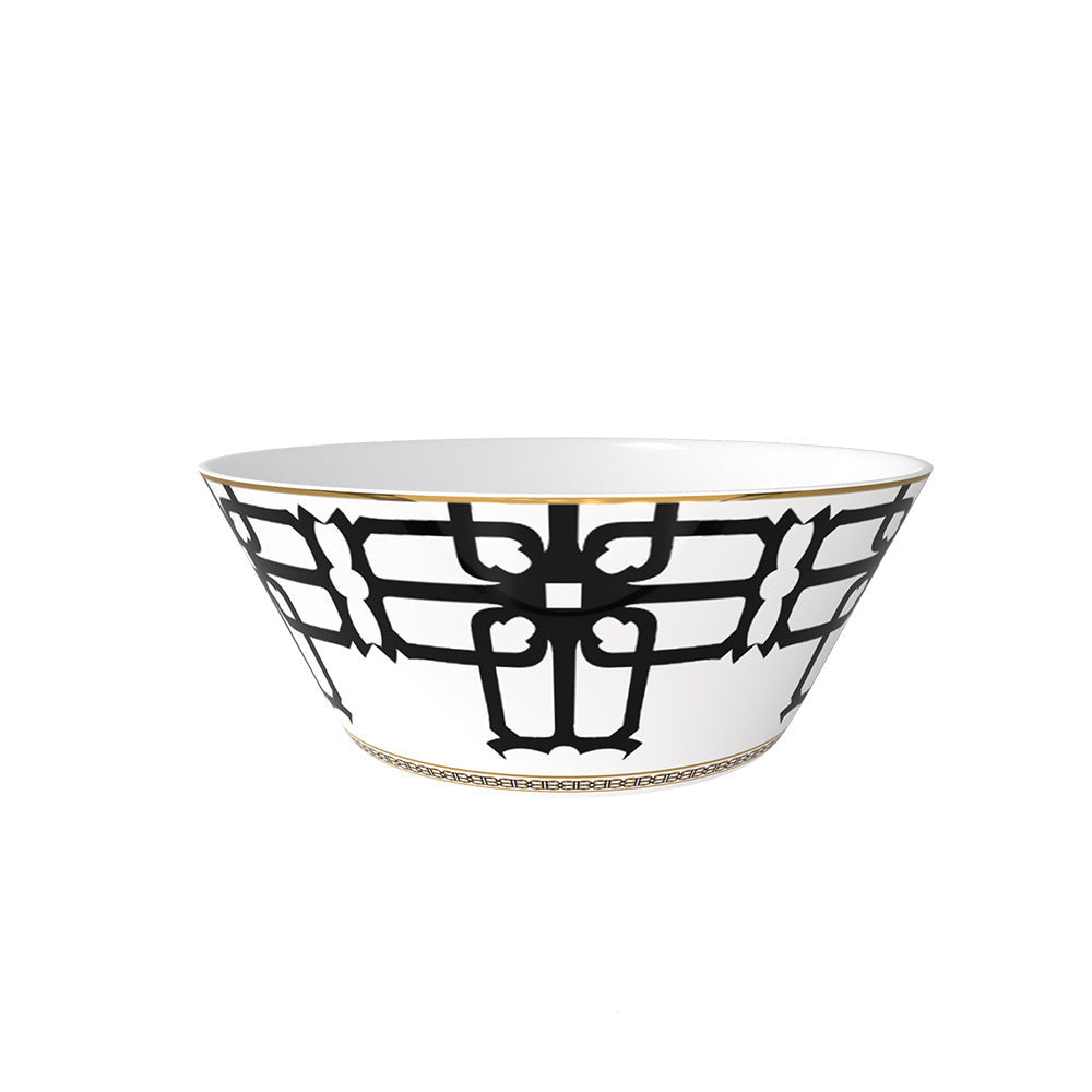 Noir Lattice Fine Bone China Geometric Black Three‑Tier Dessert Stand