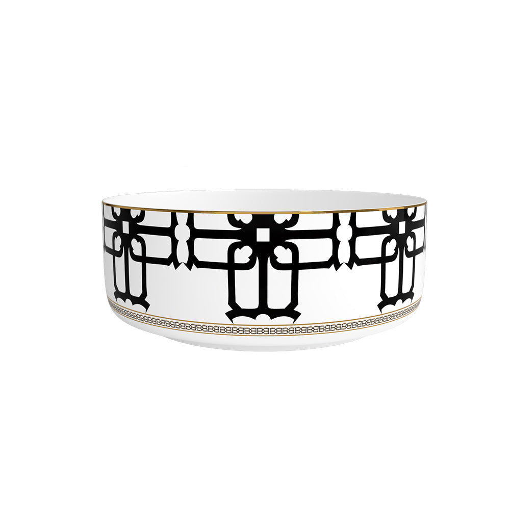 Noir Lattice Fine Bone China Geometric Black Three‑Tier Dessert Stand