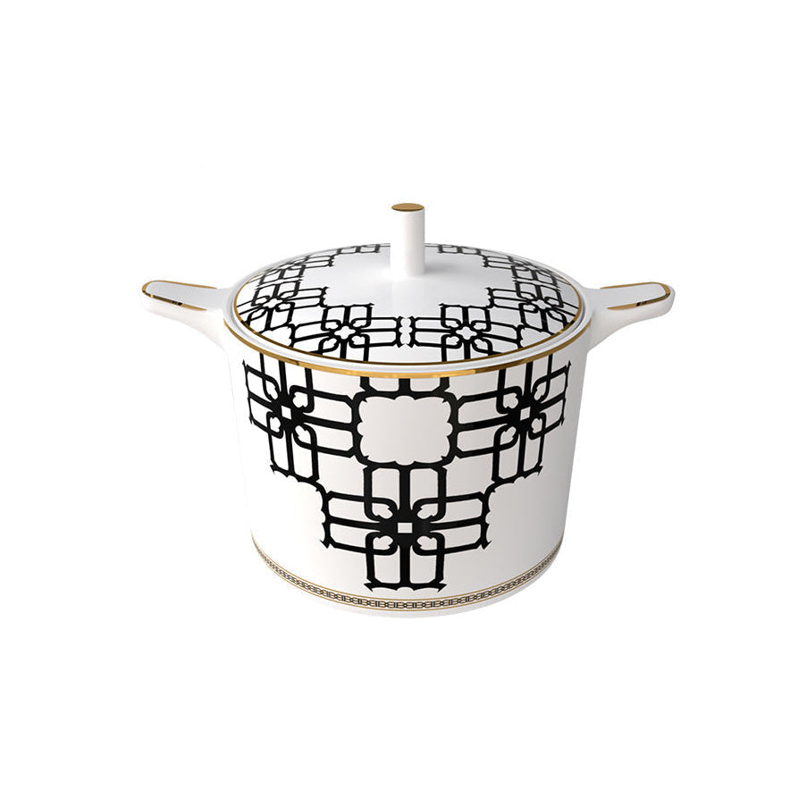 Noir Lattice Bone China 15‑Piece Geometric Black Tea Set for Two – Hosting Set