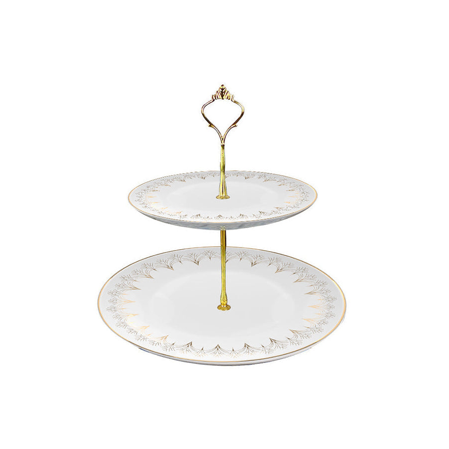 Lumière Arc Fine Bone China Gold Art Deco Two‑Tier Dessert Stand Two-Tier Dessert Stand