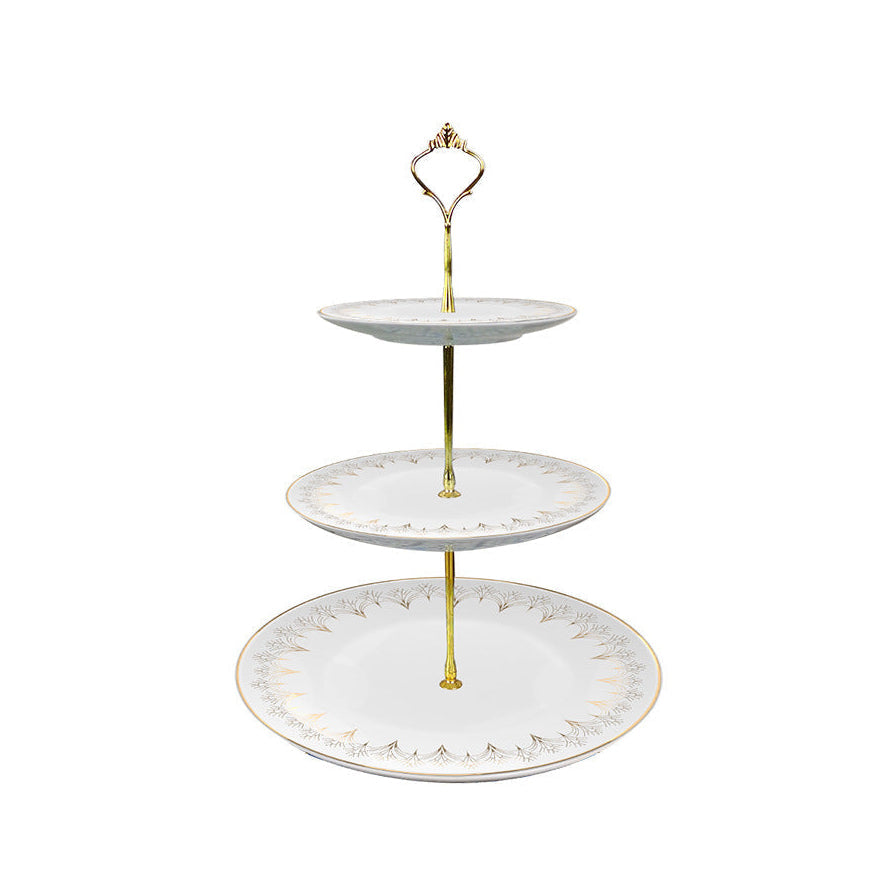 Lumière Arc Fine Bone China Gold Art Deco Three‑Tier Dessert Stand Three-Tier Dessert Stand