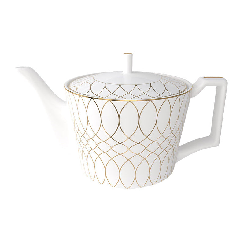 Luxe Ivory Lattice Bone China Geometric 5‑Piece Tea Set for Two – Essential Teapot & Cup Set