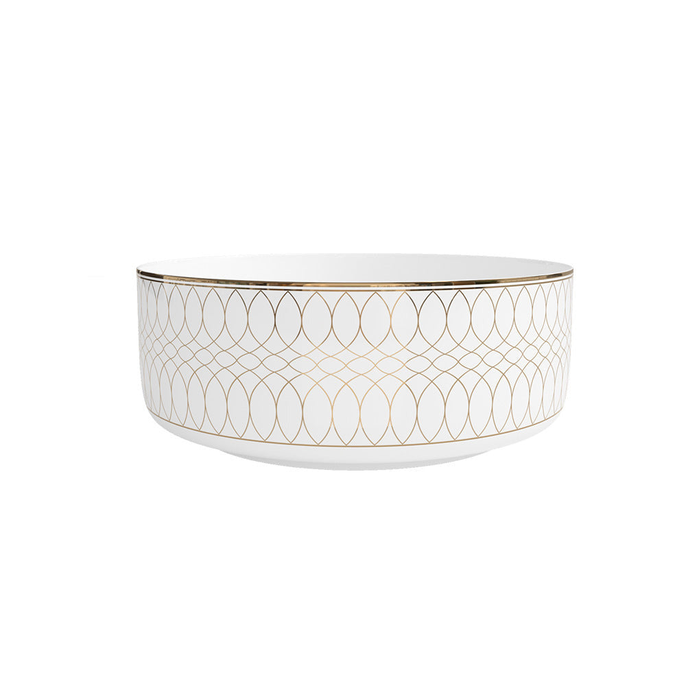 Luxe Ivory Lattice Fine Bone China Geometric 6‑Inch Straight Bowl