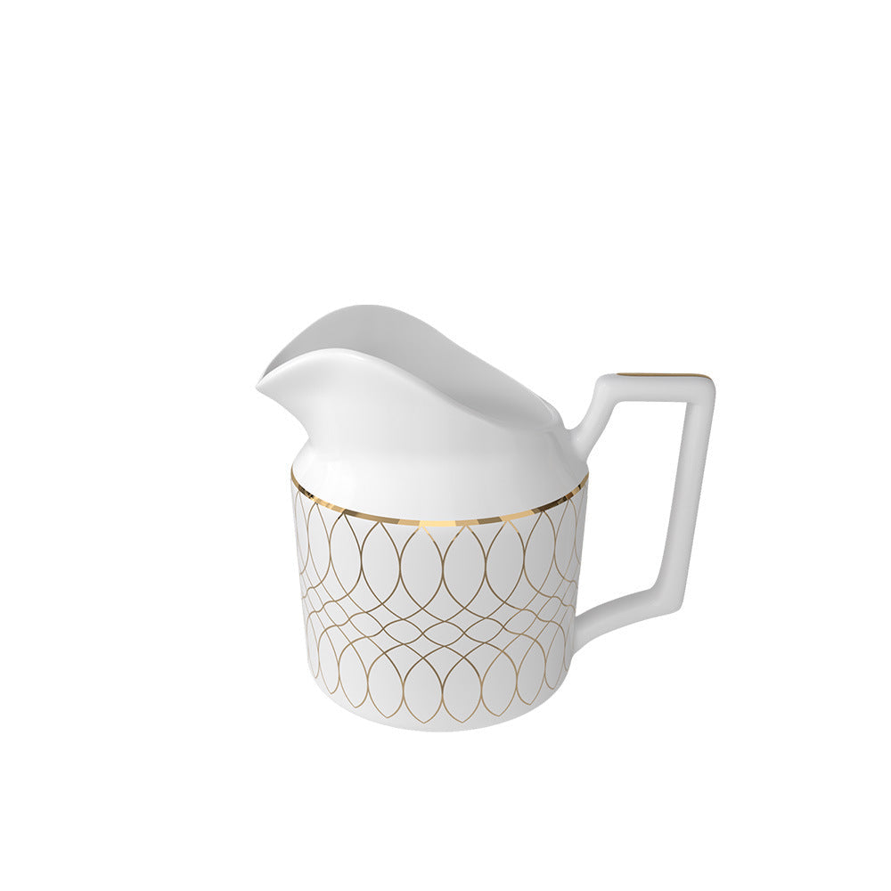 Luxe Ivory Lattice Bone China Geometric 5‑Piece Tea Set for Two – Essential Teapot & Cup Set