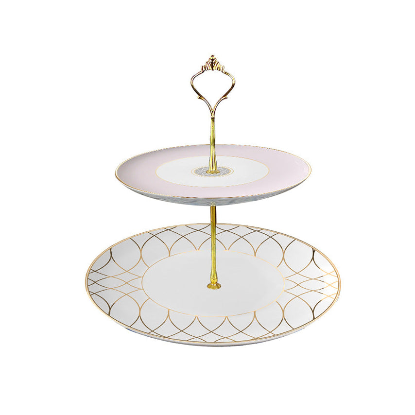 Luxe Ivory Lattice Fine Bone China Geometric Pink Dinner Plate Set