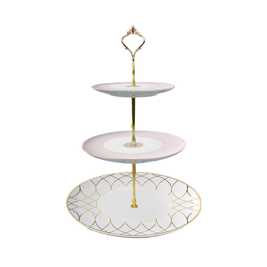 Luxe Ivory Lattice Fine Bone China Geometric Pink Dinner Plate Set