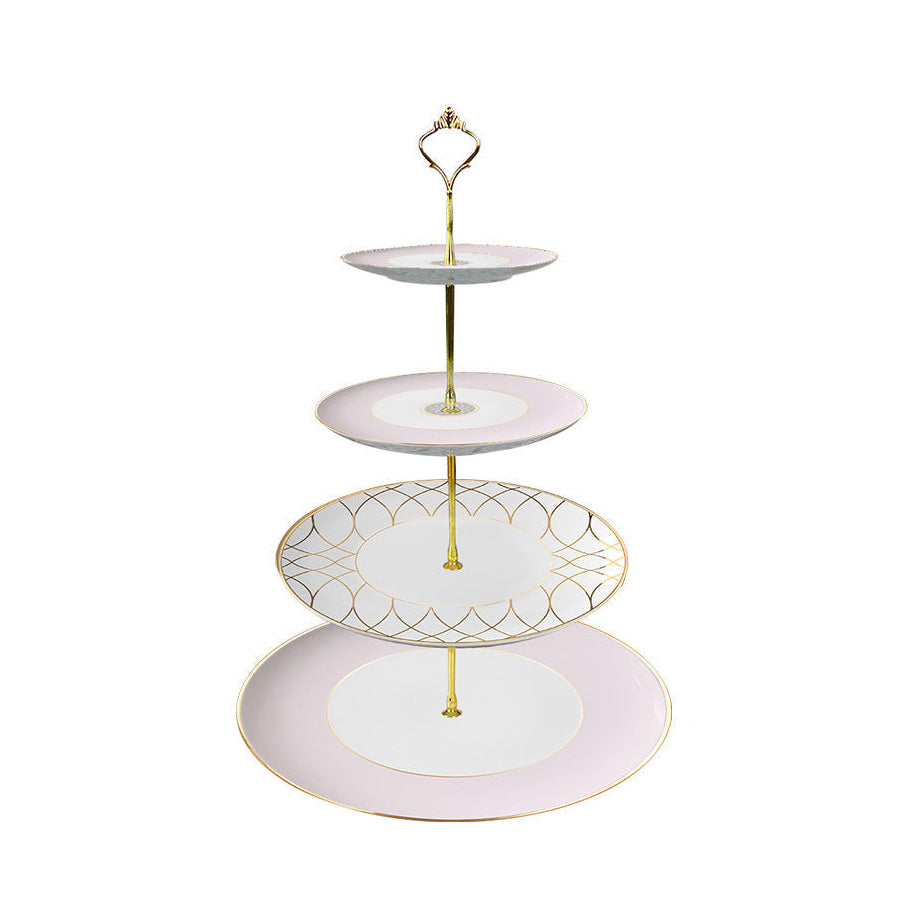 Luxe Ivory Lattice Fine Bone China Geometric Pink Dinner Plate Set