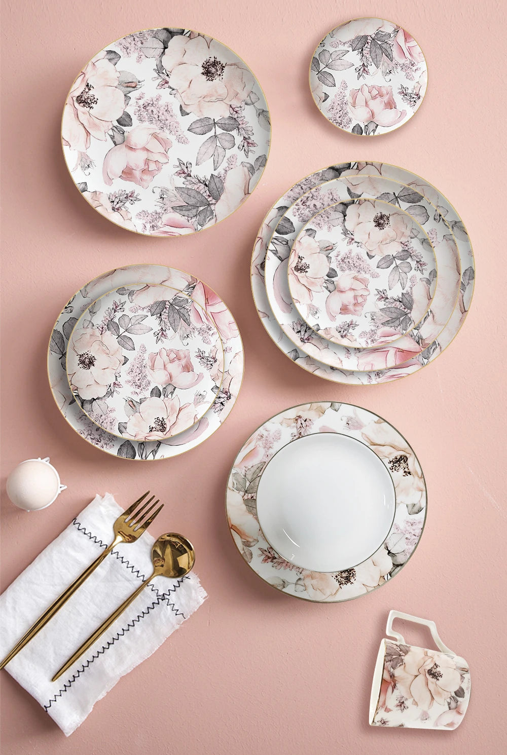 Blush Reverie Fine Bone China Floral Four‑Tier Dessert Stand