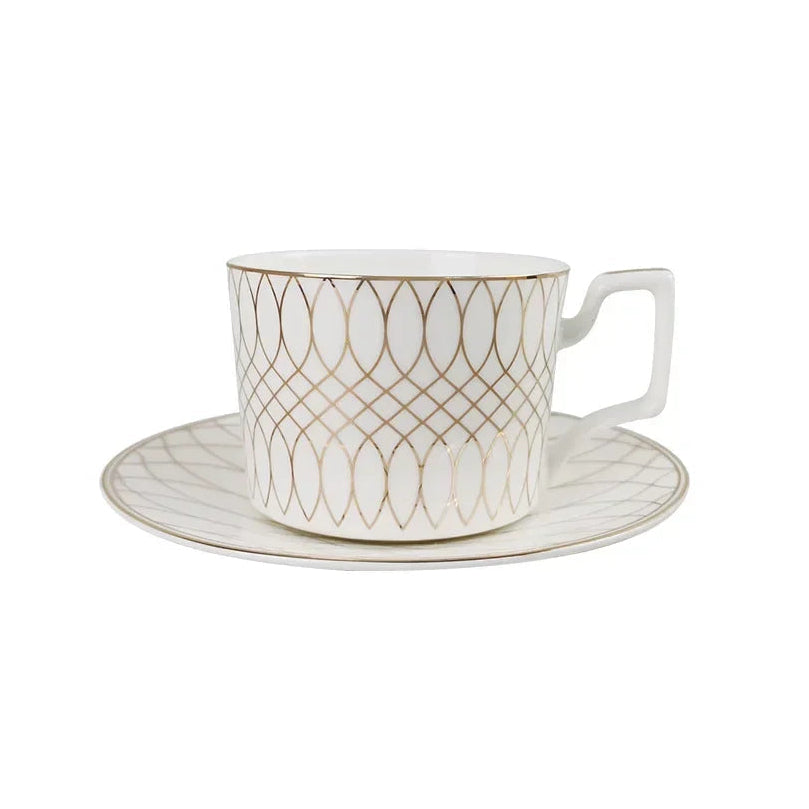 Luxe Ivory Lattice Bone China Geometric 5‑Piece Tea Set for Two – Essential Teapot & Cup Set