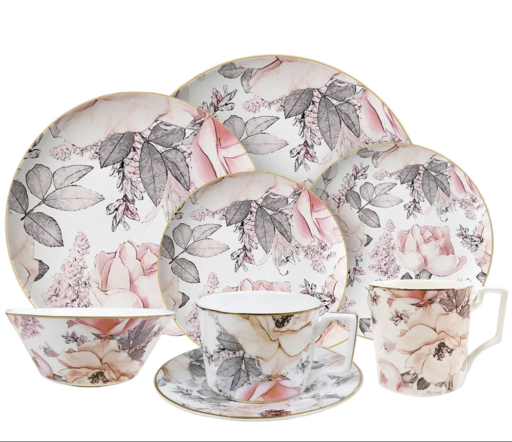 Blush Reverie Fine Bone China Floral 6‑Inch Cereal Bowl