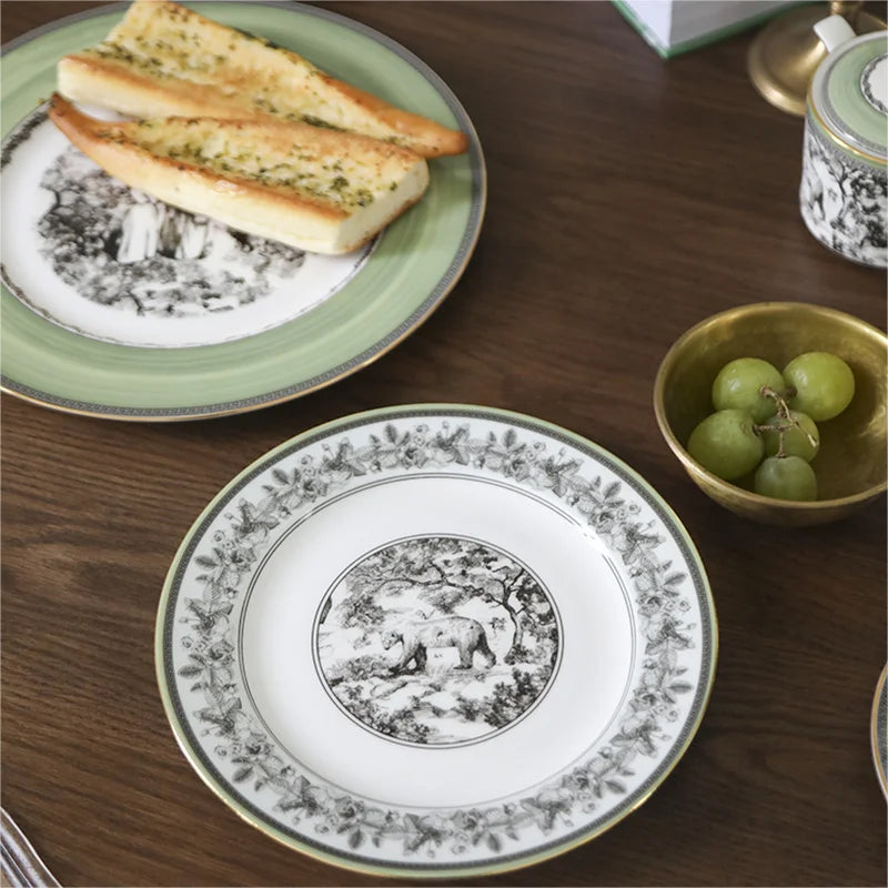Woodland Toile Bone China 5‑Piece Tea Set for Two – Essential Teapot & Cup Set