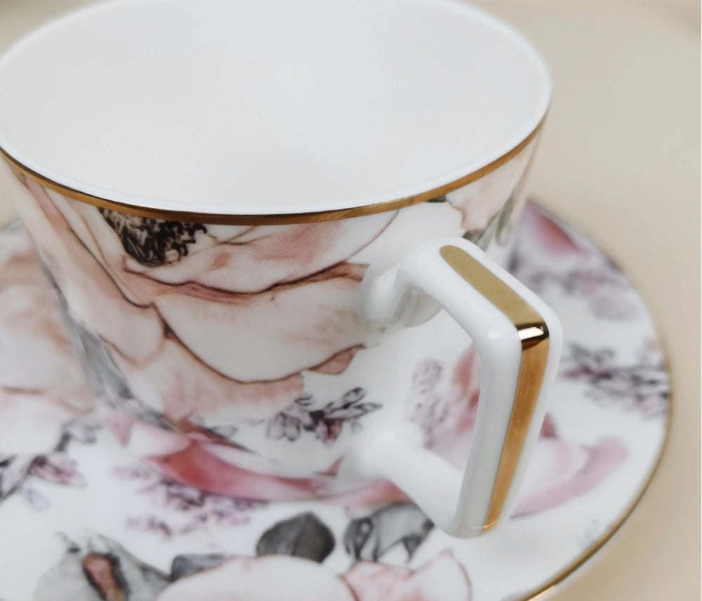 Blush Reverie Bone China Floral 5‑Piece Tea Set for Two – Essential Teapot & Cup Set