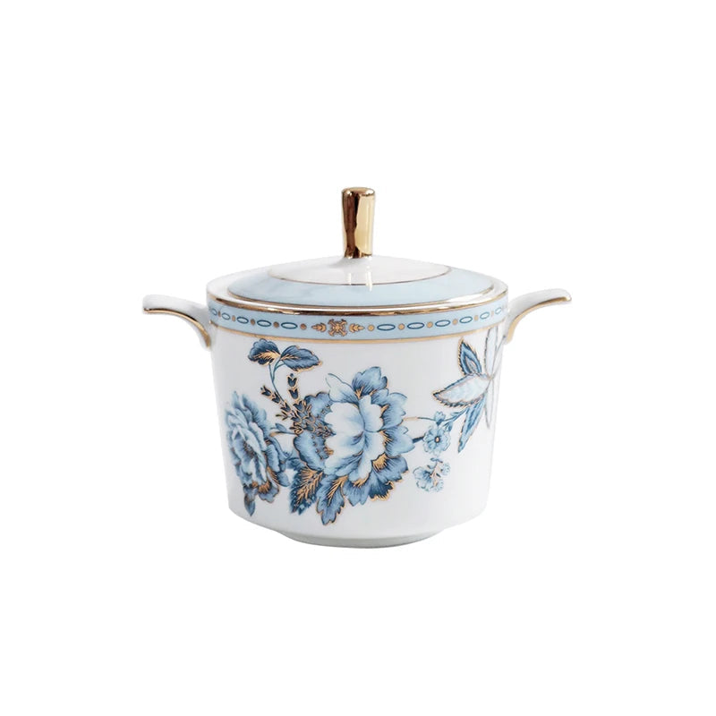 Moonlit Florals Bone China 5‑Piece Tea Set for Two – Essential Teapot & Cup Set