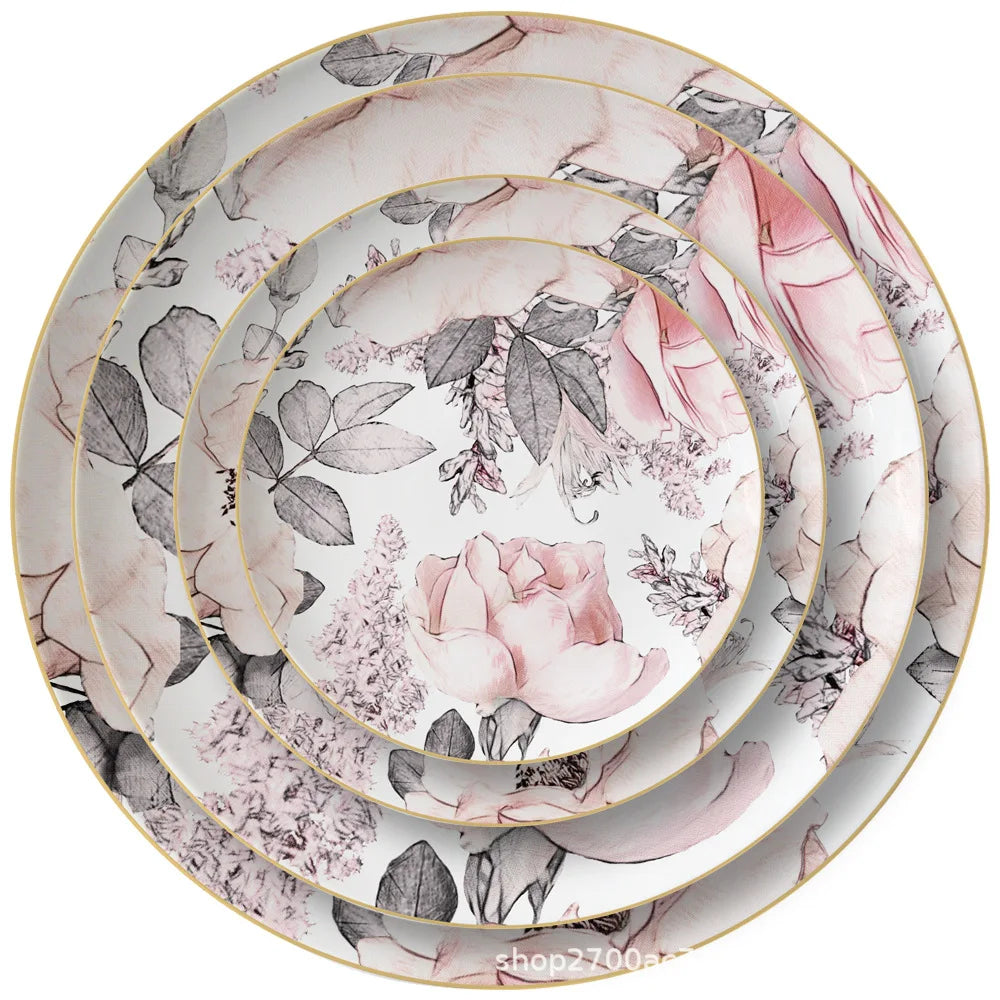 Blush Reverie Bone China Floral 5‑Piece Tea Set for Two – Essential Teapot & Cup Set