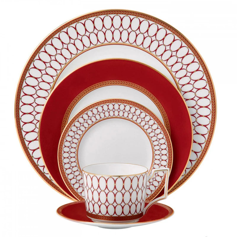 Crimson Lattice Bone China Tea Cup & Saucer Set