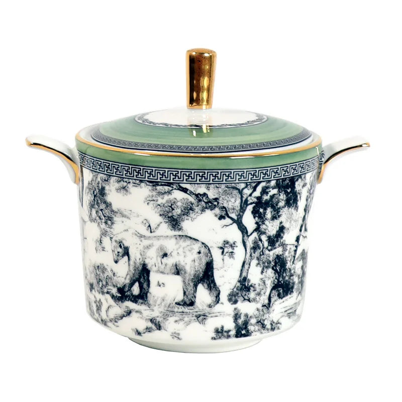 Woodland Toile Bone China 5‑Piece Tea Set for Two – Essential Teapot & Cup Set
