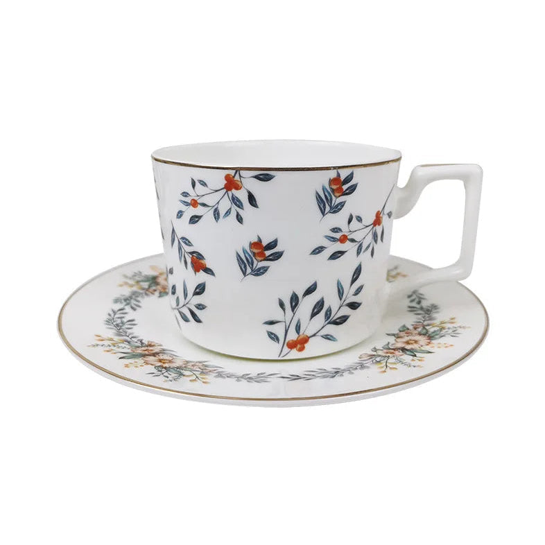 Verdant Garden Bone China 5‑Piece Tea Set for Two – Essential Teapot & Cup Set