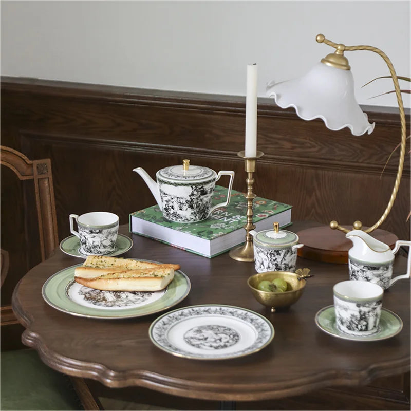 Woodland Toile Bone China 5‑Piece Tea Set for Two – Essential Teapot & Cup Set