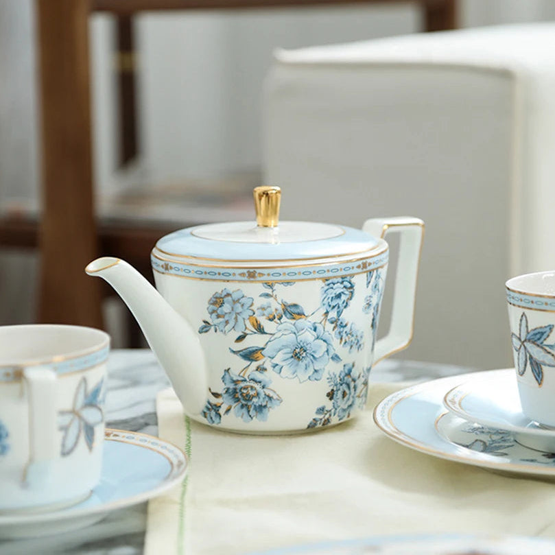 Moonlit Florals Bone China 5‑Piece Tea Set for Two – Essential Teapot & Cup Set