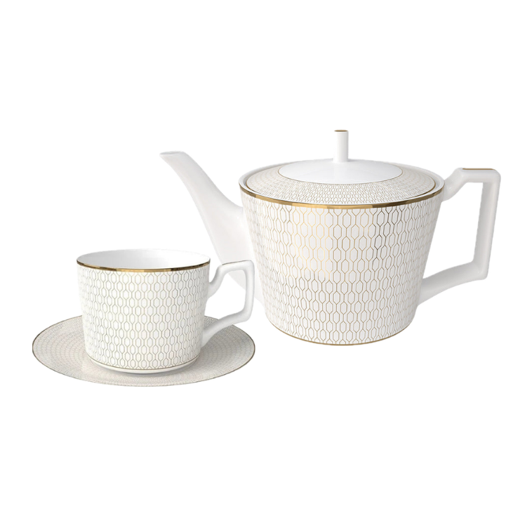 Fine Bone China Tea Set for One - Nouvelle Or Lys Teapot and Cup Set