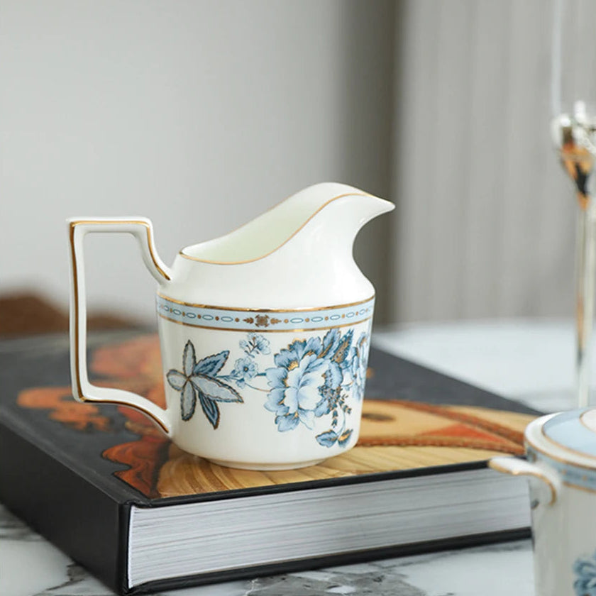 Moonlit Florals Bone China 5‑Piece Tea Set for Two – Essential Teapot & Cup Set