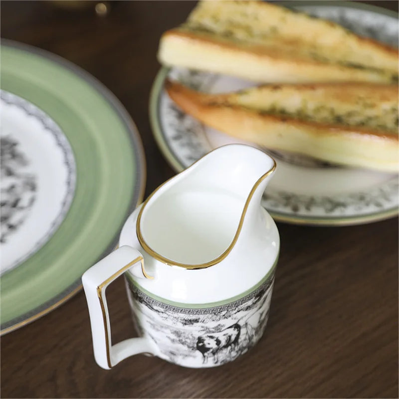 Woodland Toile Bone China 5‑Piece Tea Set for Two – Essential Teapot & Cup Set