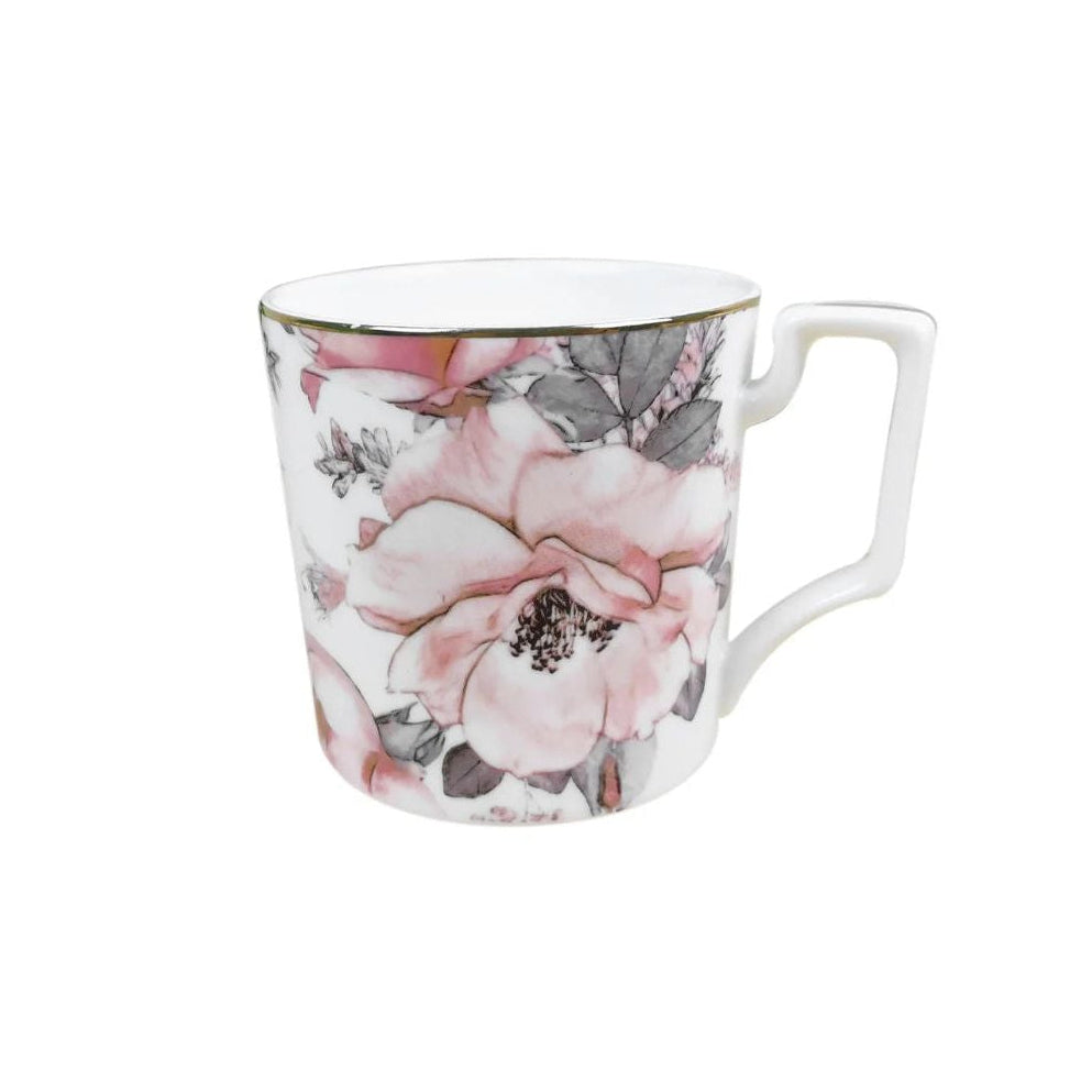 Blush Reverie Bone China Floral 5‑Piece Tea Set for Two – Essential Teapot & Cup Set