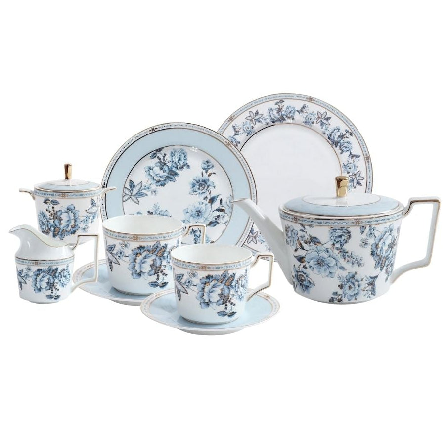 Moonlit Florals Bone China 9‑Piece Tea Set for Two – Table Set | Teapot & Cup Set, Milk Jug & Sugar Bowl Set (2 Cups & Saucers + 1 Teapot + 1 Milk Jar + 1 Sugar Bowl + 4 Plates (8 + 10.5 inch)