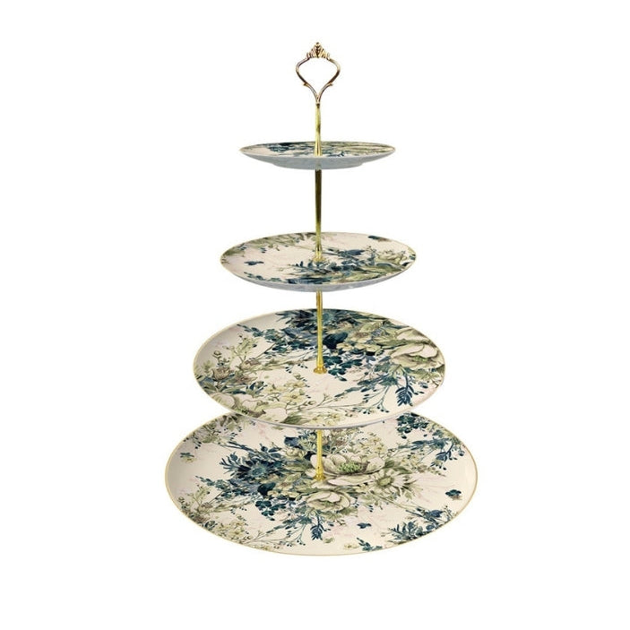 Elysian Garden Fine Bone China Four‑Tier Dessert Stand Four-Tier Dessert Stand