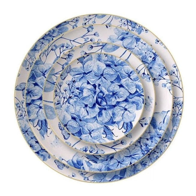 Azure Bloom Fine Bone China Dinner Plate Set 5 Plates Set (6.5 + 8 + 8 Soup + 10.5 + 12 inch)