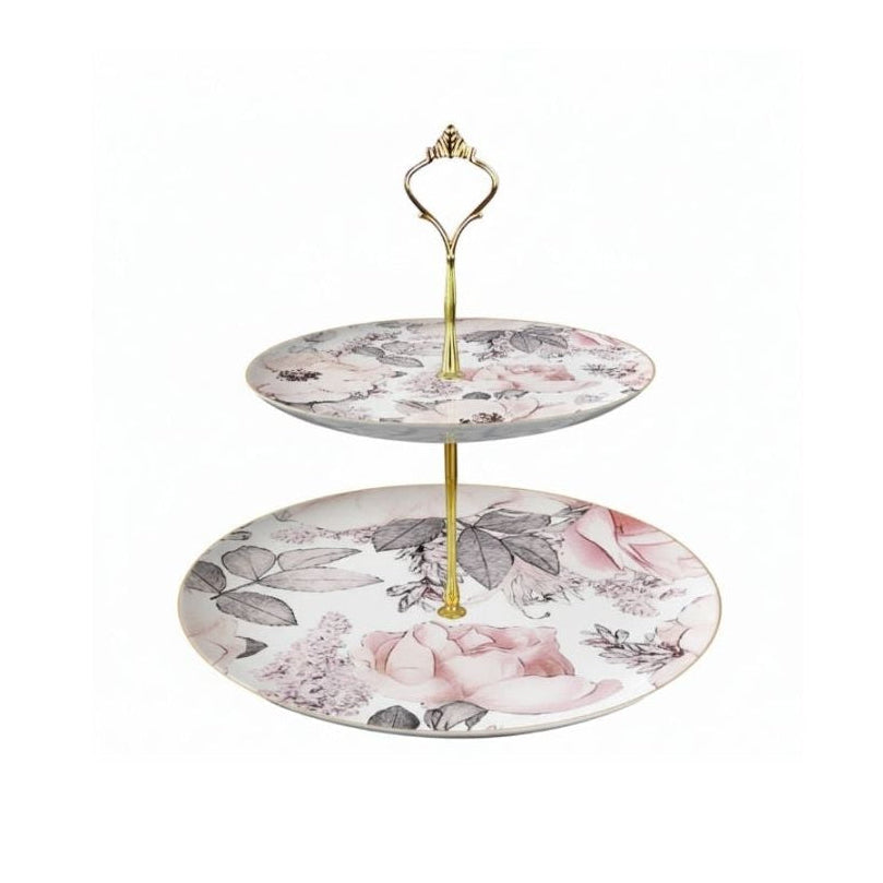 Blush Reverie Floral Two‑Tier Dessert Stand Two‑Tier Dessert Stand