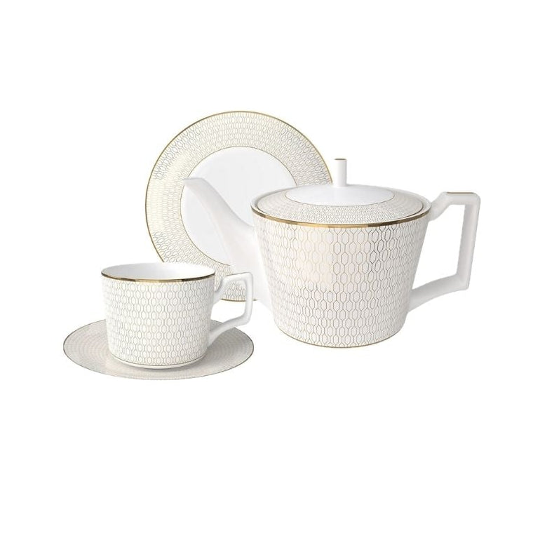 Nouvelle Or Lys Bone China Tea Set for One – Teapot & Cup Set Set (1 Cup & Saucer + 1 Teapot + 1 Plate (6 inch)