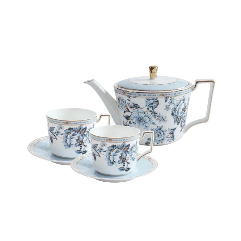 Moonlit Florals Bone China 5‑Piece Tea Set for Two – Essential Teapot & Cup Set Set (2 Cups & Saucers + 1 Teapot)